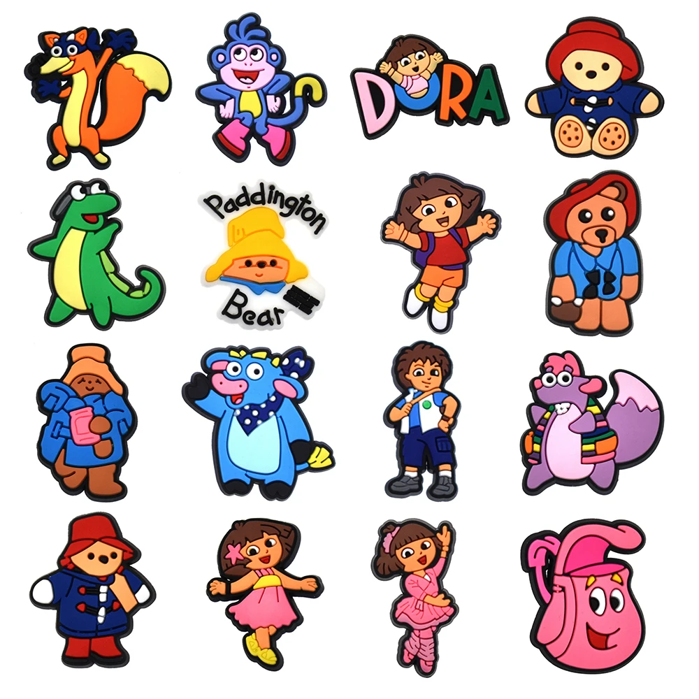 16Pcs Cartoon Shoe Charms Set For Slides Clog Sandals Shoe Decorations Accessories Buckle For Christmas Birthday Gift