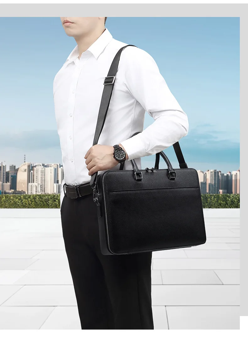 Echtleder Herren-Aktentasche Rindsleder Business Multifunktionale Laptoptasche Große Kapazität Handtasche – Detail 7