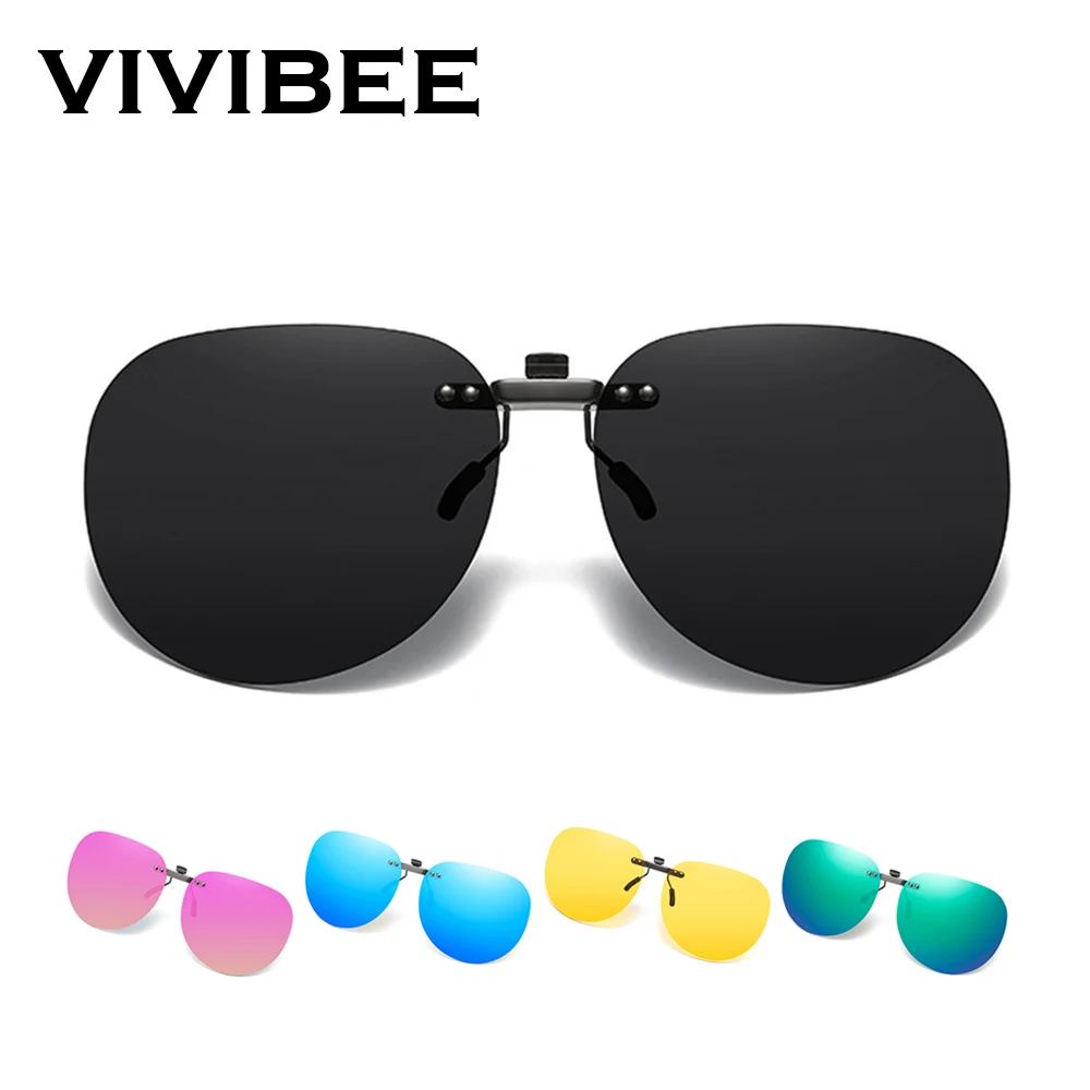 VIVIBEE Clip on Sunglasses Polarized Men Driving Fishing UV400 Oval Night Vision Women Sun Glasses Clips Oversized Goggles