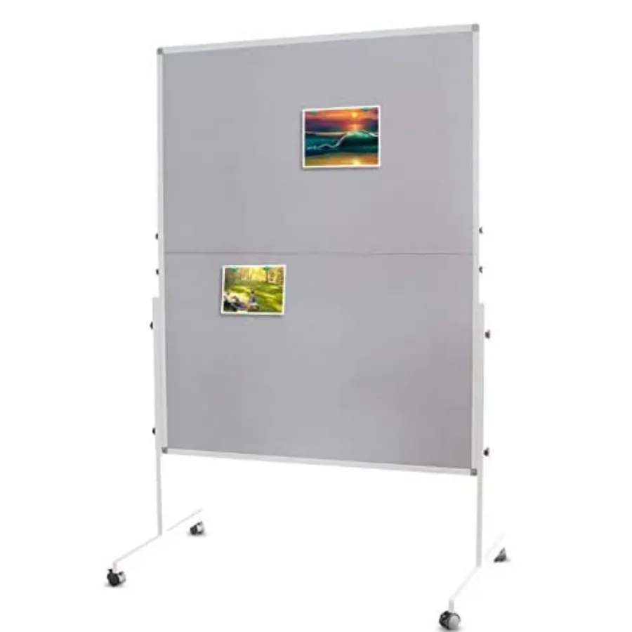 

Доска для объявлений из пробкового войлока, серая, на колесиках, 60 x 48 дюймов, большая, двусторонняя, с алюминиевой рамой, складная