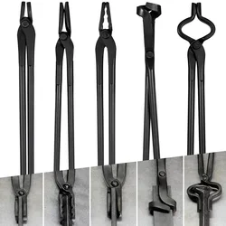 Blacksmithing Forge Tongs Kit 5PCS For Knife Making Tongs, - Flat & Square Jaw & Bolt & Blade & Wolf Jaw Tongs