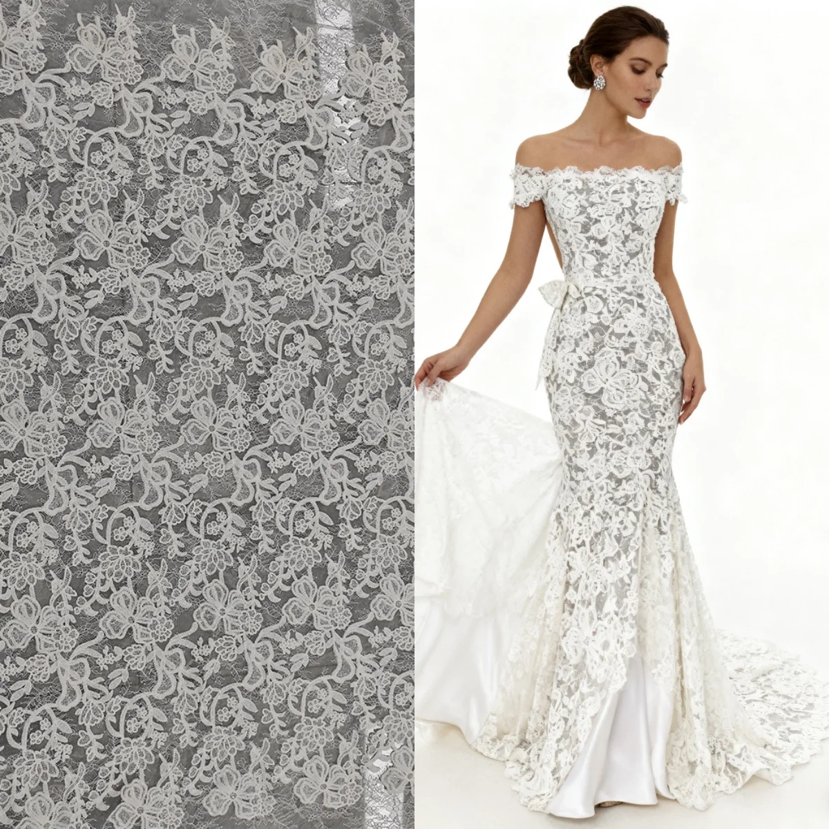 

Lace Embroidery raw white DIY Handmade Wedding Dress Evening Dress Headwear Leaf Lace Designer Fabric