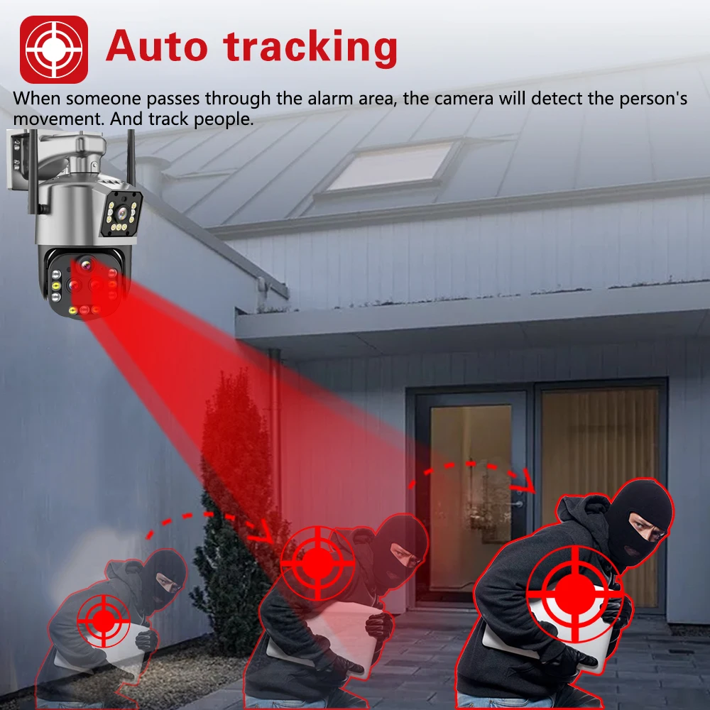 8K 16MP HD Wifi PTZ Camera Outdoor 20X Zoom  Four Lens Dual Screen AI Auto Tracking IP Camera CCTV Audio Video Surveillance P2P