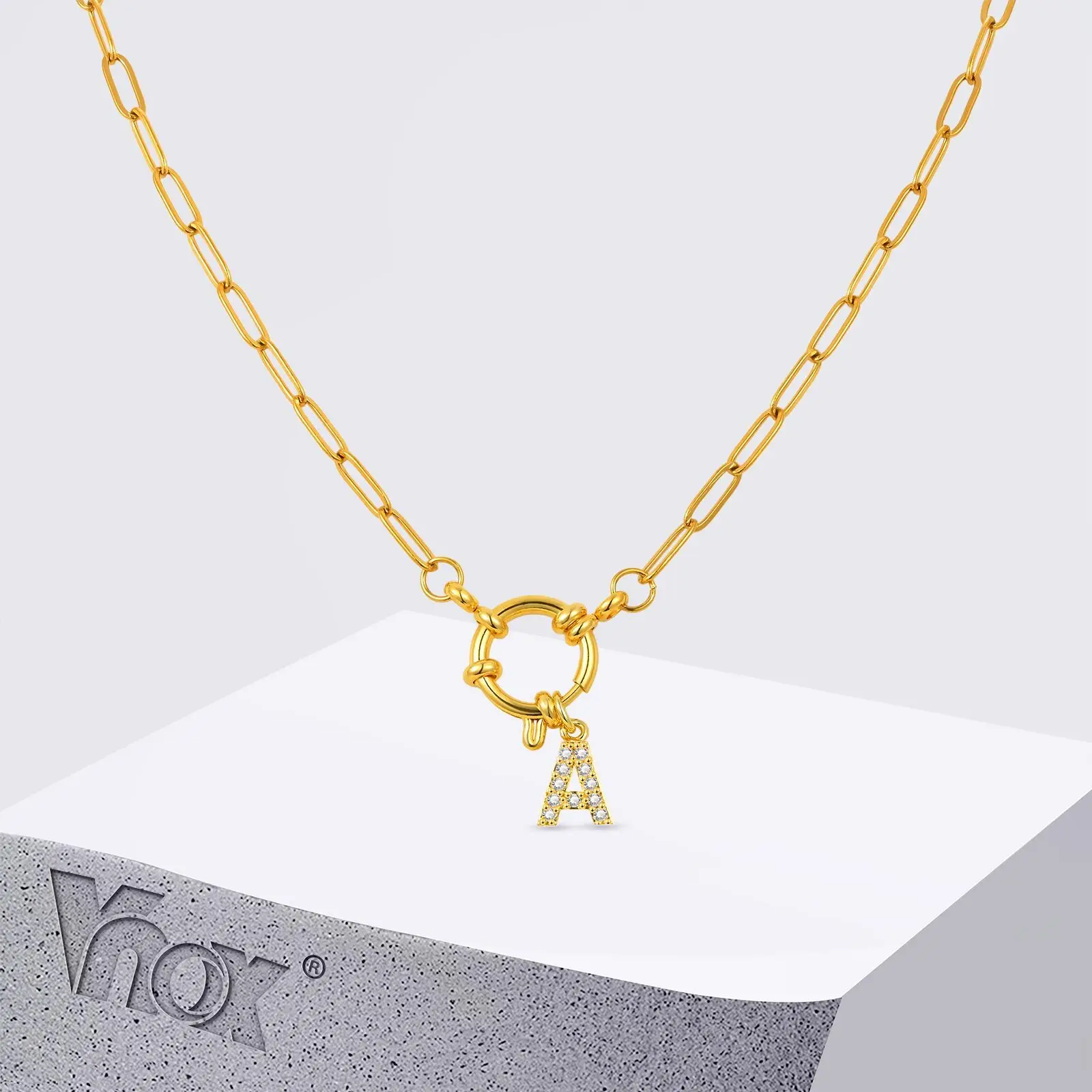 

Vnox Women's Trendy Letters Necklaces With CZ Zircon, Stainless Steel 18K Gold Plated Pendant, Fashion Charm A-Z Accessories