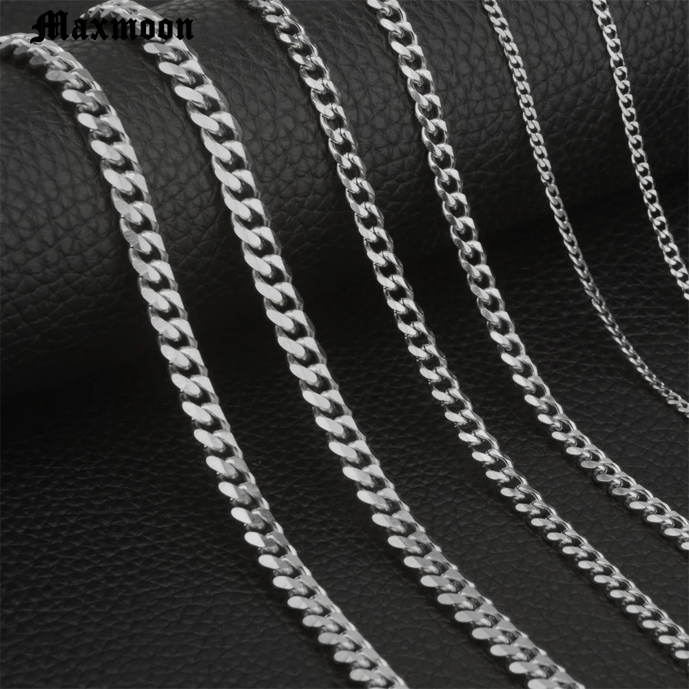 MAXMOON Curb Cuban Mens Necklace Chain Gold Black Silver Color Stainless Steel Necklaces for Men Fashion Jewelry 3/5/7/9/11mm