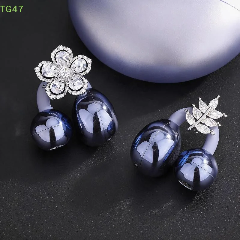 【LS】【LS】Flower Earphone Rhinestone Buckle Detachable Bluetooth Headset Clip Exquisite DIY Decoration Earphone Accessory