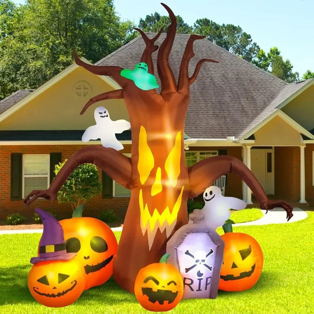 8FT Halloween Inflatables Decorations Inflatable Dead Tree Outdoor Decorations with LED Lights Built-in Blow Up Yard Decoration