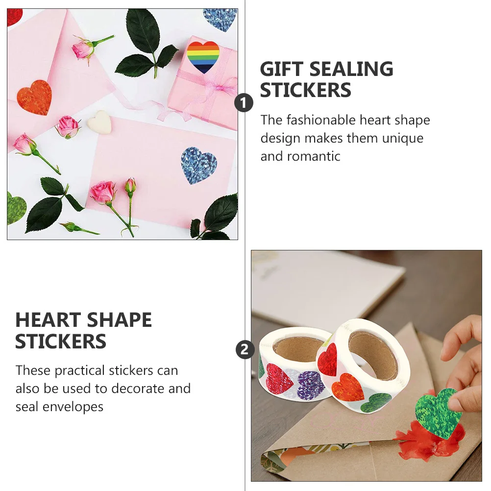 

1000Pcs Creative Heart Stickers Easy Peel Off No Trace Gift Packaging Seals Multipurpose Paper Labels Heart Shape Stickers
