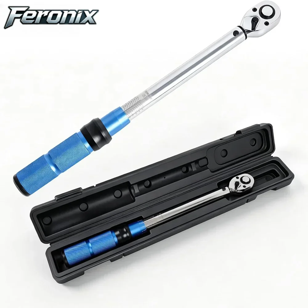 Feronix 1/2 Inch Drive Click Torque Wrench 20-210Nm 72-Tooth Adjustable Torque Wrench ±3% High Precision CR-V Steel Heavy Duty