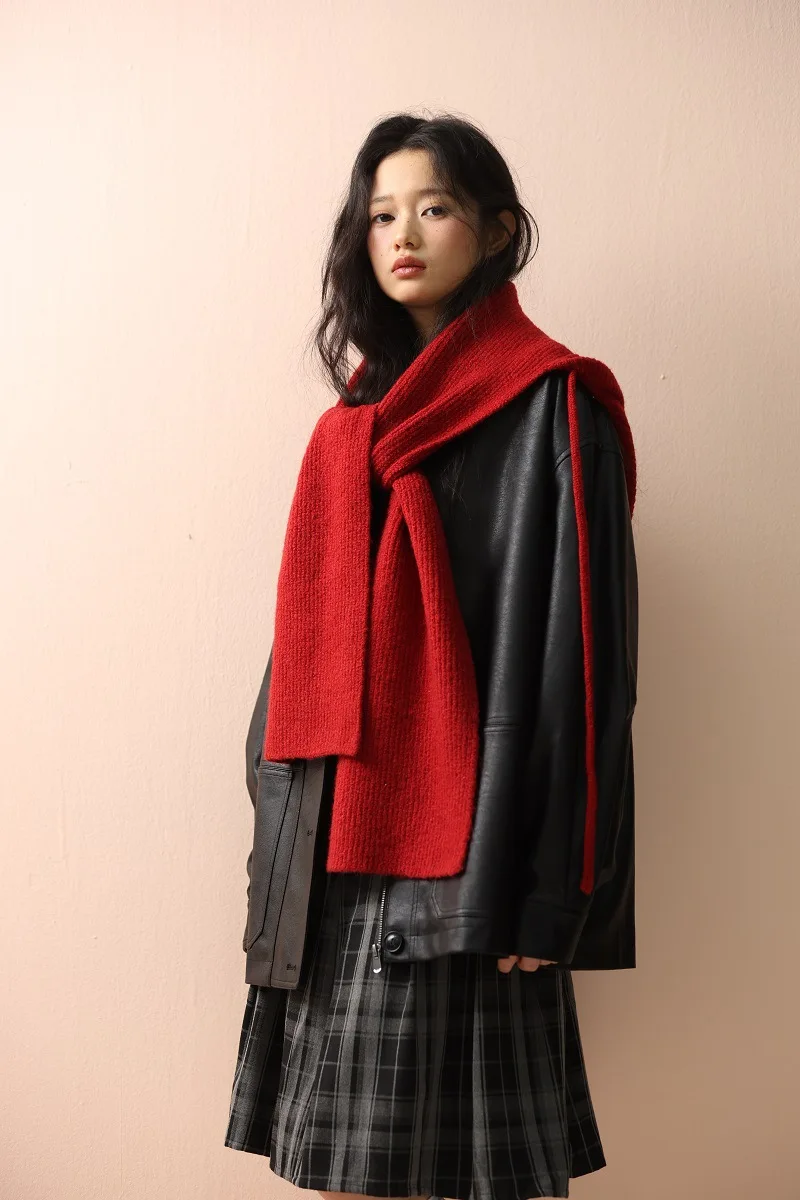 Wool Hooded Scarf Solid Color Knitted Women Balaclava Luxury Winter Warm Simple Hat Scarf Shawls Lady Soft Wraps Neckerchief