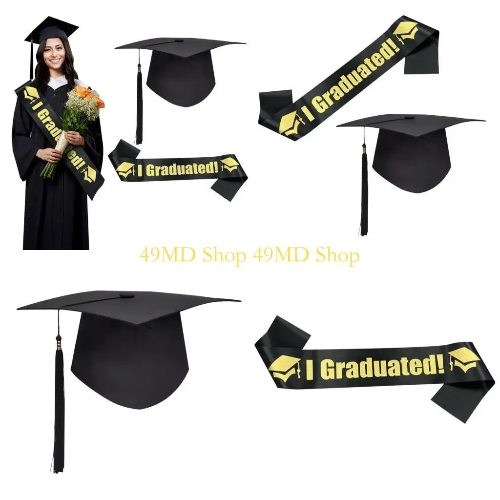 

49MD 2025 Graduation Hat With Tassels Graduation Stole Sash for Ceremony Photoshoots