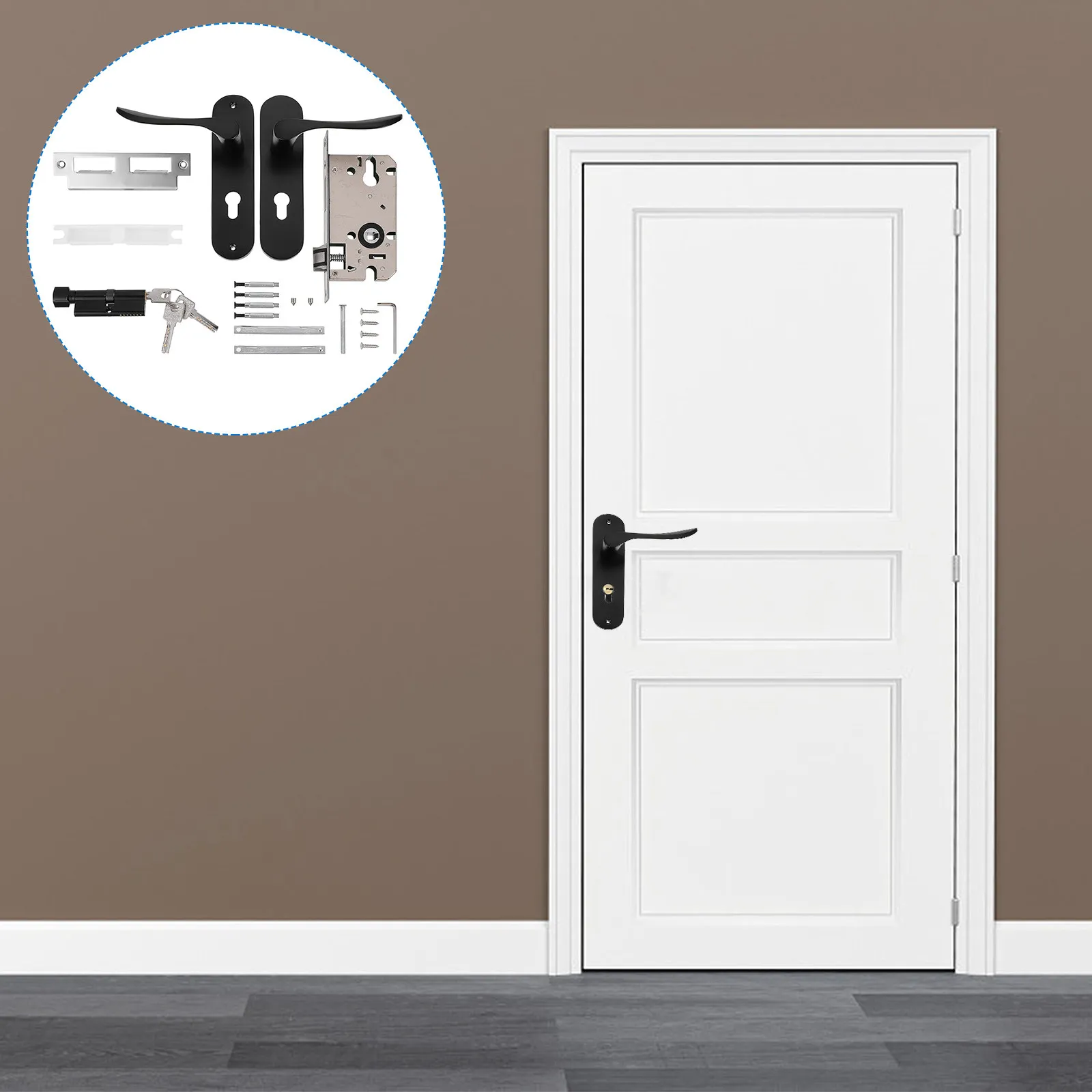 

1Set Indoor Door Lock Aluminium Alloy Black Durable Security Lock for Home Office Gate Keys Protection Door Latch