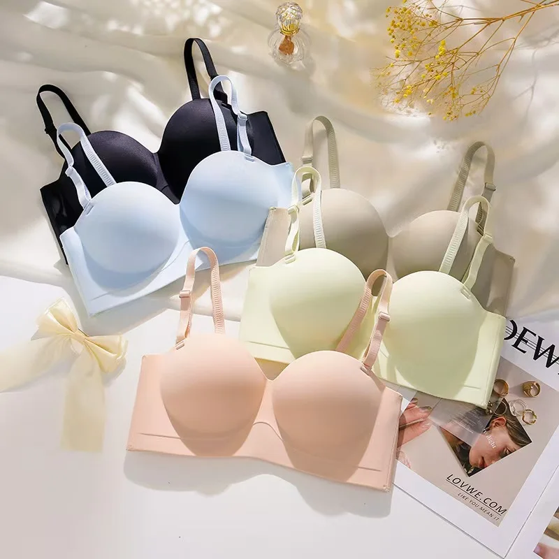 

Сексуальное бесшовное нижнее белье пуш-ап для женщин, маленькая грудь, противоскользящий, без стального кольца, регулируемый желейный бюстгальтер