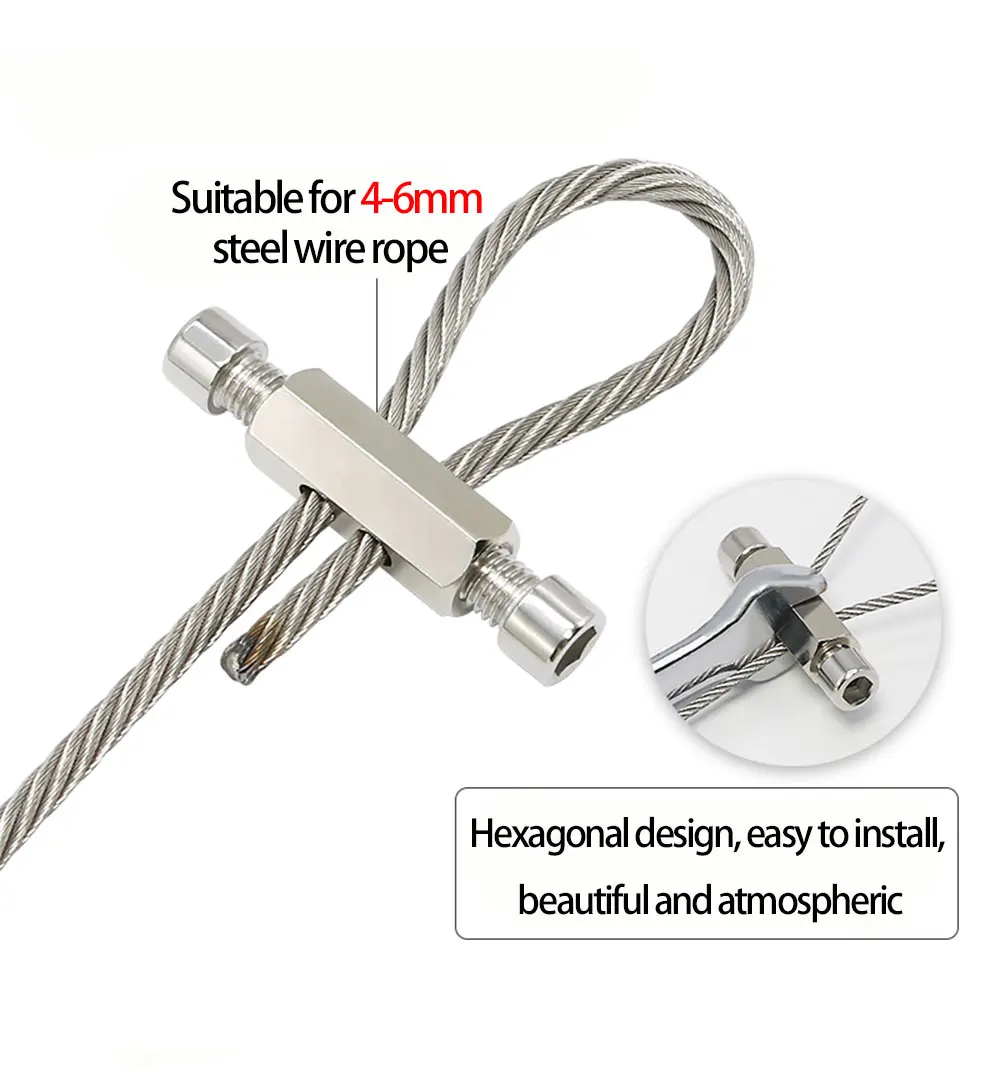3/4/5/6mm Verstellbare Aufhängungsklemme aus Stahlseil, Hochleistungs-Kabelklemme mit Schraubenschlüssel zur Kabelverriegelung, Metallbefestigungen – Detail 5