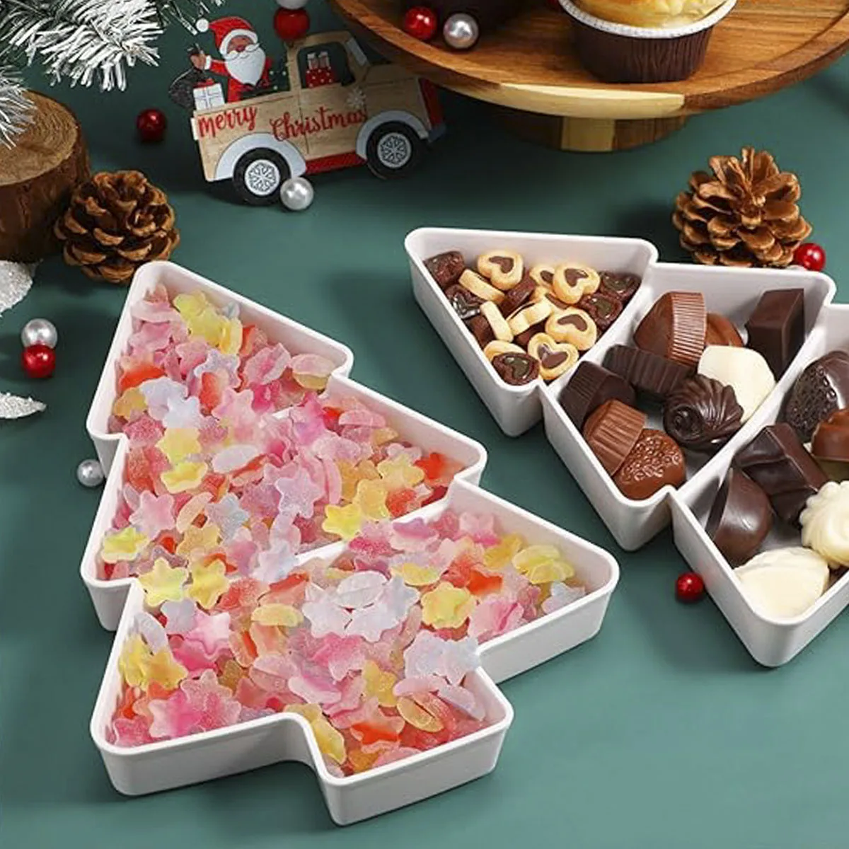 

Christmas Tree Shaped Fruit Tray Creative Home Decoration Split Grid Snack Tray Plastic Fruit Dry Tray