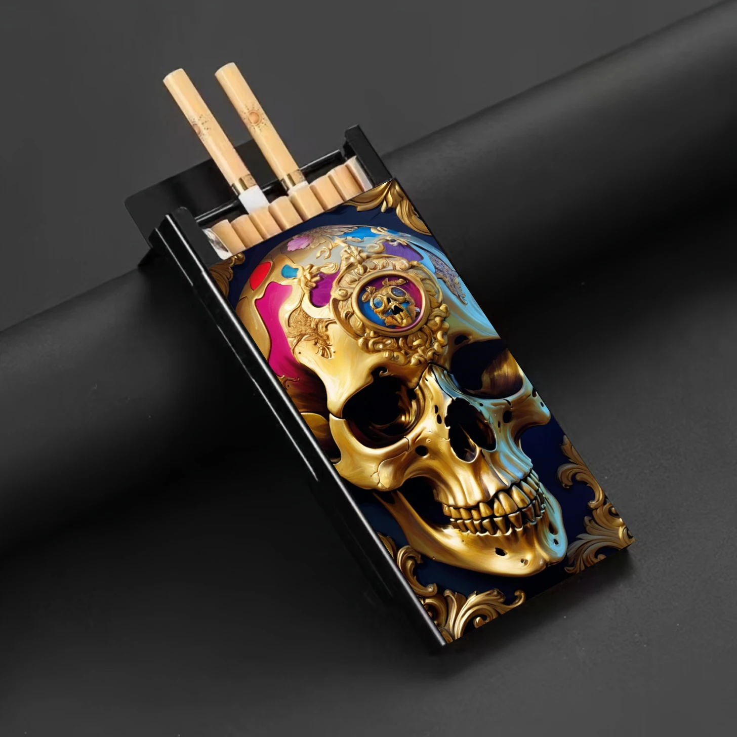 Skull and Skull Theme, Men's Metal Cigarette Box Suitable for Storing Cigarettes, Moisture-proof Extruded Metal Box