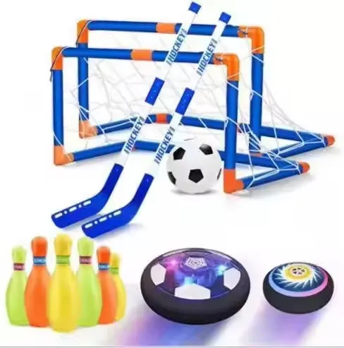 2 in 1 Hover Football Hockey Toy Set USB Charging Hockey Floating Air Soccer with Light Emitting Diode Light Game Toy