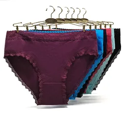 Cotton Panties Women Underwear Plus Size Briefs Female Knickers Lingerie Lace Belts High Waist Underpants 6 Pieces/Lot