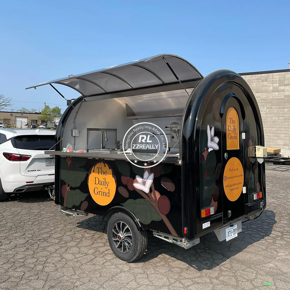 Mobile Food Truck Mobile Kitchen Fully Equipped Small Round Mobile Hot Dog Coffee Cart Fast Food Trailer