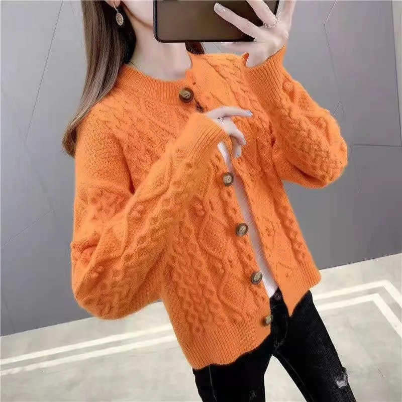 New Solid Color Twist Knitted Cardigan Women\'s Spring Autumn Short Ladies Sweater Coat Korean Elegant Long Sleeve Tops