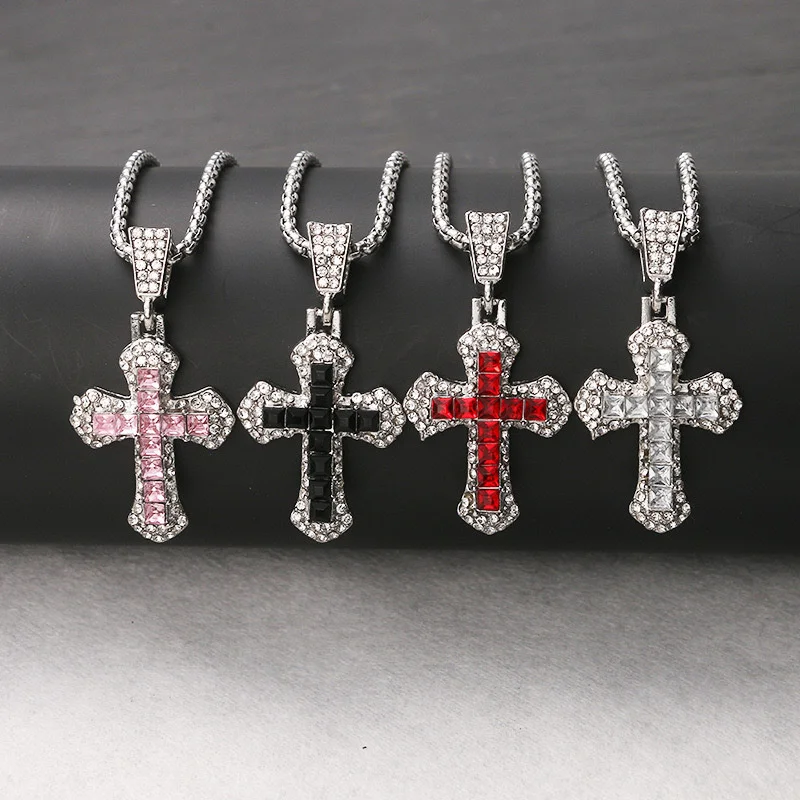 Rhinestone Cross Pendant Hip Hop Punk Necklace Jewelry