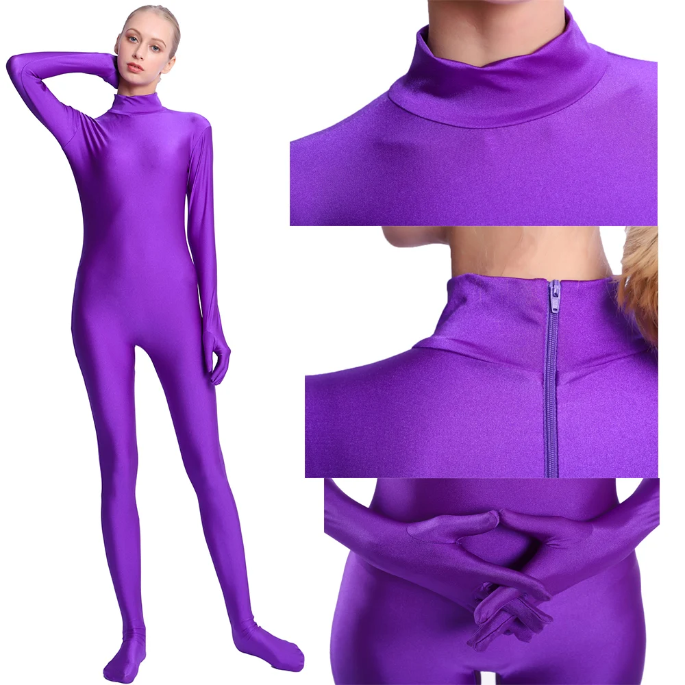 AOYLISEY Adult Black Spandex Full Body Zentai Footed Jumpsuit Unisex Bodysuit Women Handed Unitard Skin Tight Halloween Costume