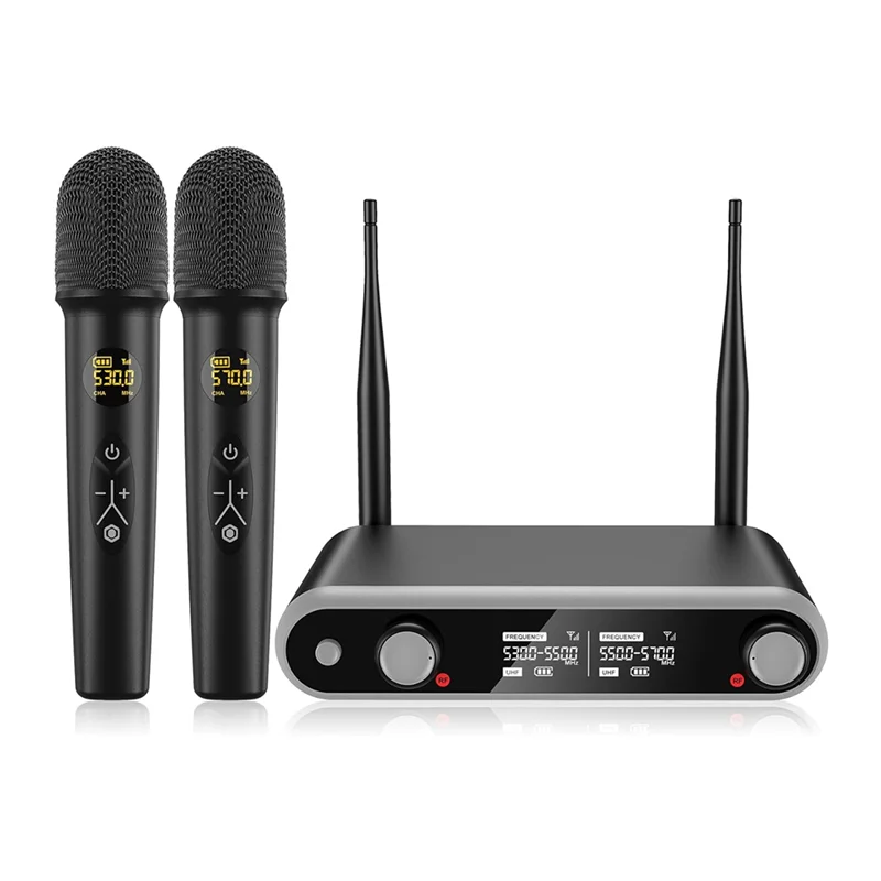 

YHOLI-Wireless Microphone System Handheld Dynamic Microphones, Dual Wireless UHF Channels, 330Ft Range, Microphone For Karaoke D