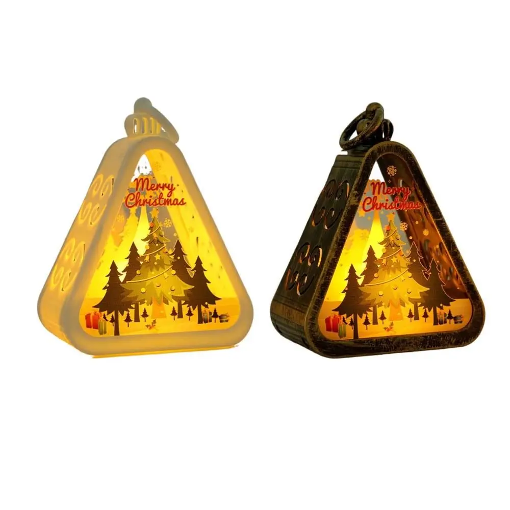 Button Battery Christmas Night Light Elk Deer Snowflake Triangle Lantern Tree Pendant Santa Claus Luminous Lamp Gifts