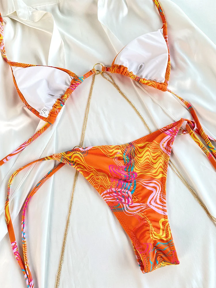 ZRTAK Micro Tangas Bikini Traje de Baño para Mujer 2026 Sexy Conjuntos de Bikinis Paisley con Anillos Ropa de Playa Esta