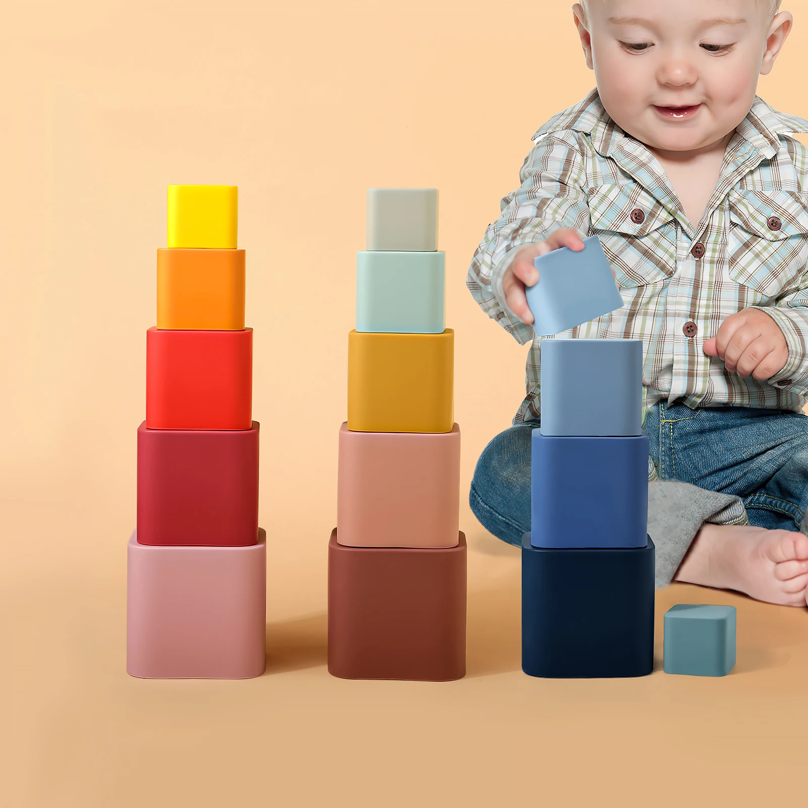 5 pçs/set bebê silicone blocos de construção quadrado silicone empilhamento copos bpa-livre educacional montessori brinquedos brinquedos de banho do bebê