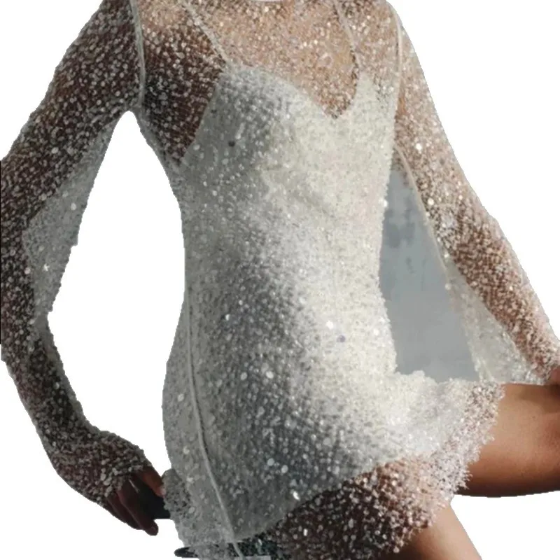 2025 New Arrival Women's Two-Piece Strapless Dress with Large and Small Bead Embroidery and Sheer Mesh