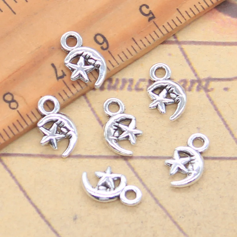 30pcs Charms Lovely Moon Star 11x7mm Antique Silver Color Pendants Making DIY Handmade Tibetan Finding Jewelry
