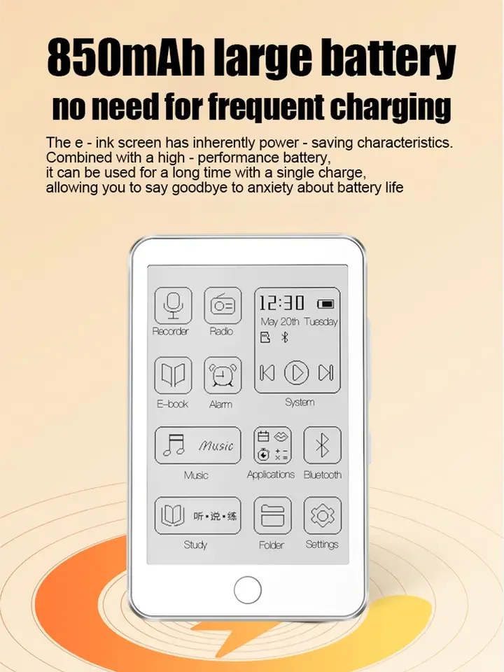 Famue Bf01 شاشة حبر قارئ الكتب الإلكترونية مشغل MP3 موسيقى رياضية بدون فقدان صوت بلوتوث 5.3 عمر بطارية طويل مسجل تشغيل #4