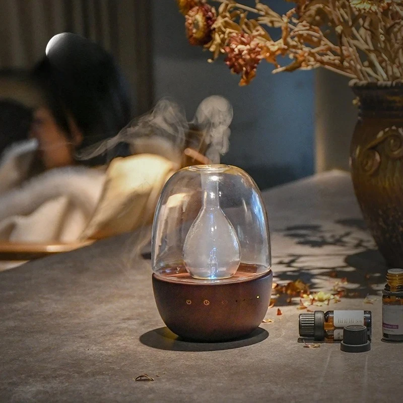 

Creative Solid Wood Glass Ultrasonic Atomization Aromatherapy Machine Fashionable Retro Waterless Aromatherapy Machine