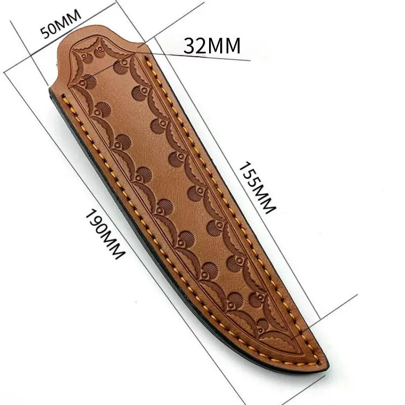 Embossed Genuine Leather Fixed Blade Knife Sheath, Vintage Style Cowhide Holster for Outdoor Straight Knives