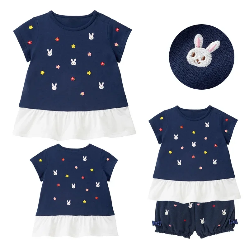 

t-shirts Kids, Girls Cotton, Embroidered Cartoon Cute Bunny Japanese Brand Design Clothing Baby High Quality Short Sleeves 2-6T