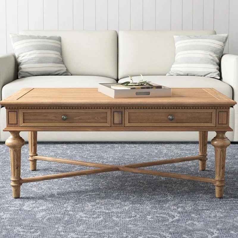 Coffee table living room small apartment solid wood edge few household log rectangular tea table