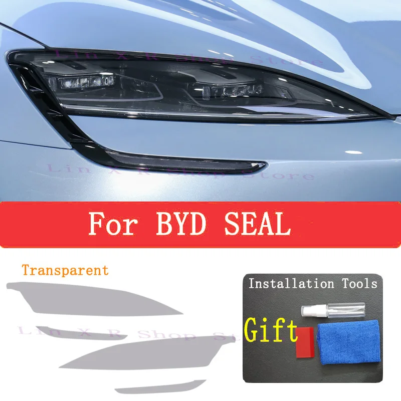 For BYD SEAL EV Electric 2022  Accessories 2 Pcs Car Headlight Protective Film Headlamp Restoration Transparent Black TPU Sticke