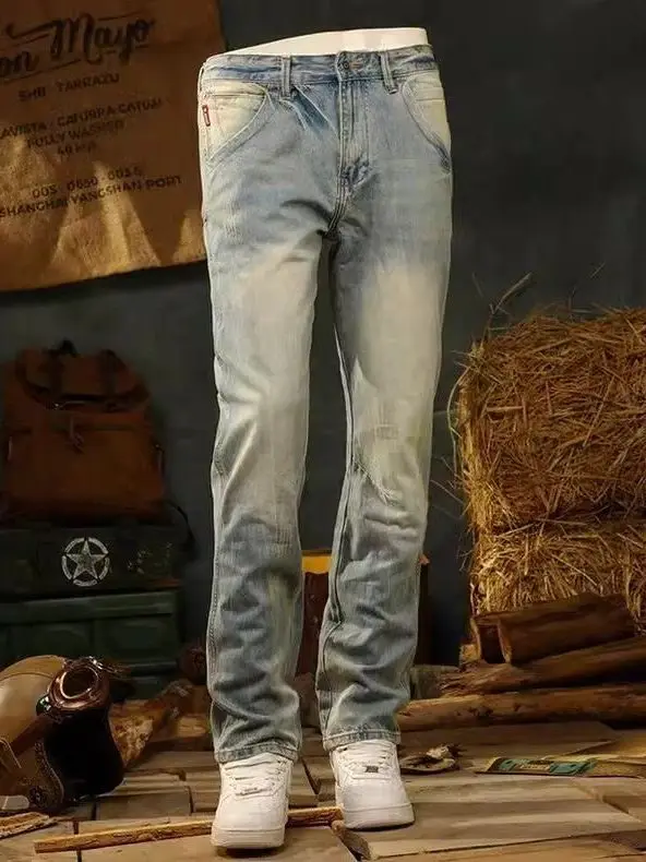 

Новые летние свободные прямые джинсы, мужские молодежные длинные брюки в стиле ретро, модные брендовые джинсы для молодых мужчин