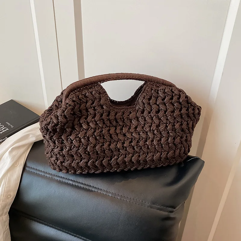 Summer Woven Clutch Bag Light Luxury Brand New Highend Seaside Vacation Travel Large Capacity Straw Woven Women Simple Clip Bag