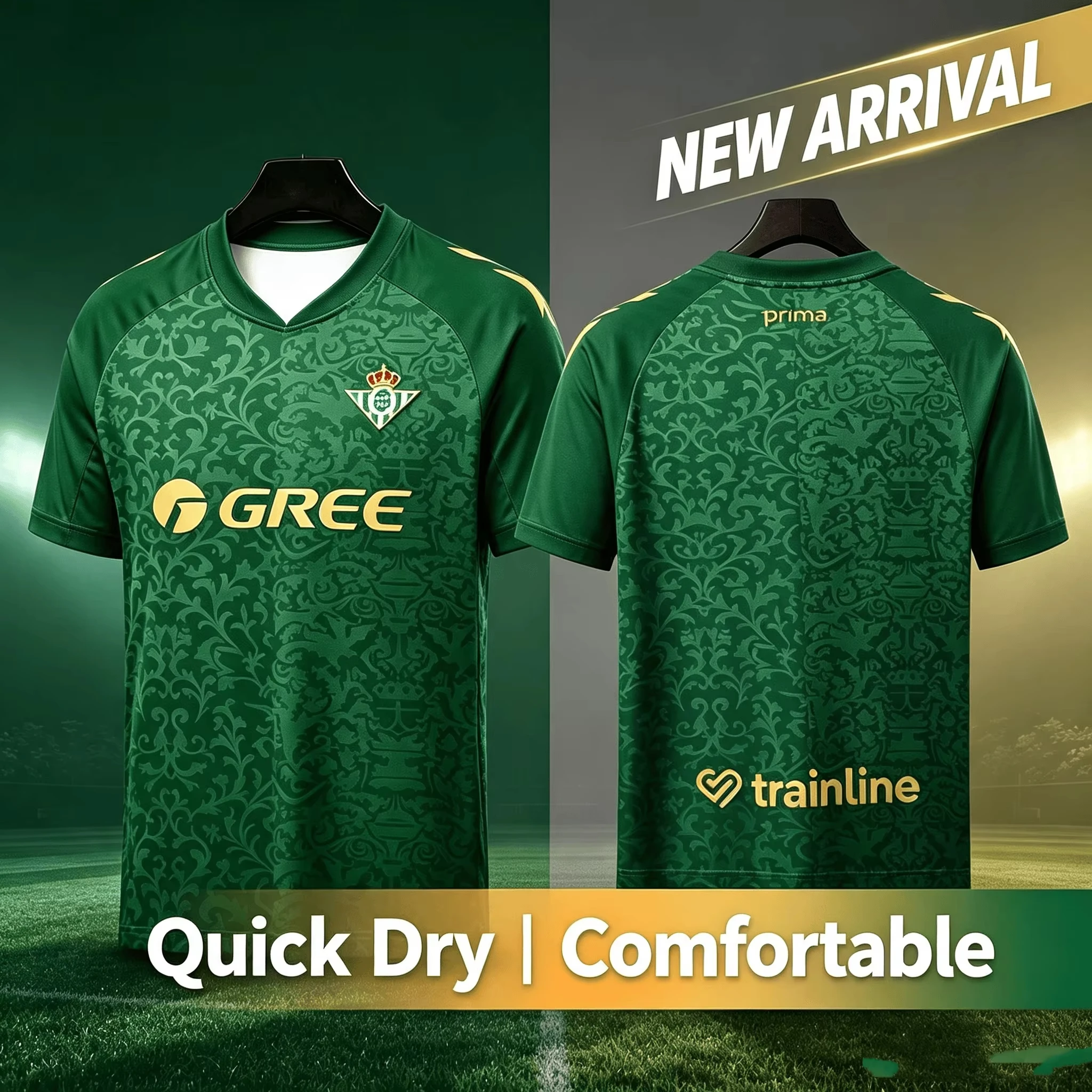 26-27 Betis Auswärts-Fußballtrikot, Herren Sommer 3D-Druck Sport-Trainingsshirt, Atmungsaktives Schnelltrocknendes Sweatshirt