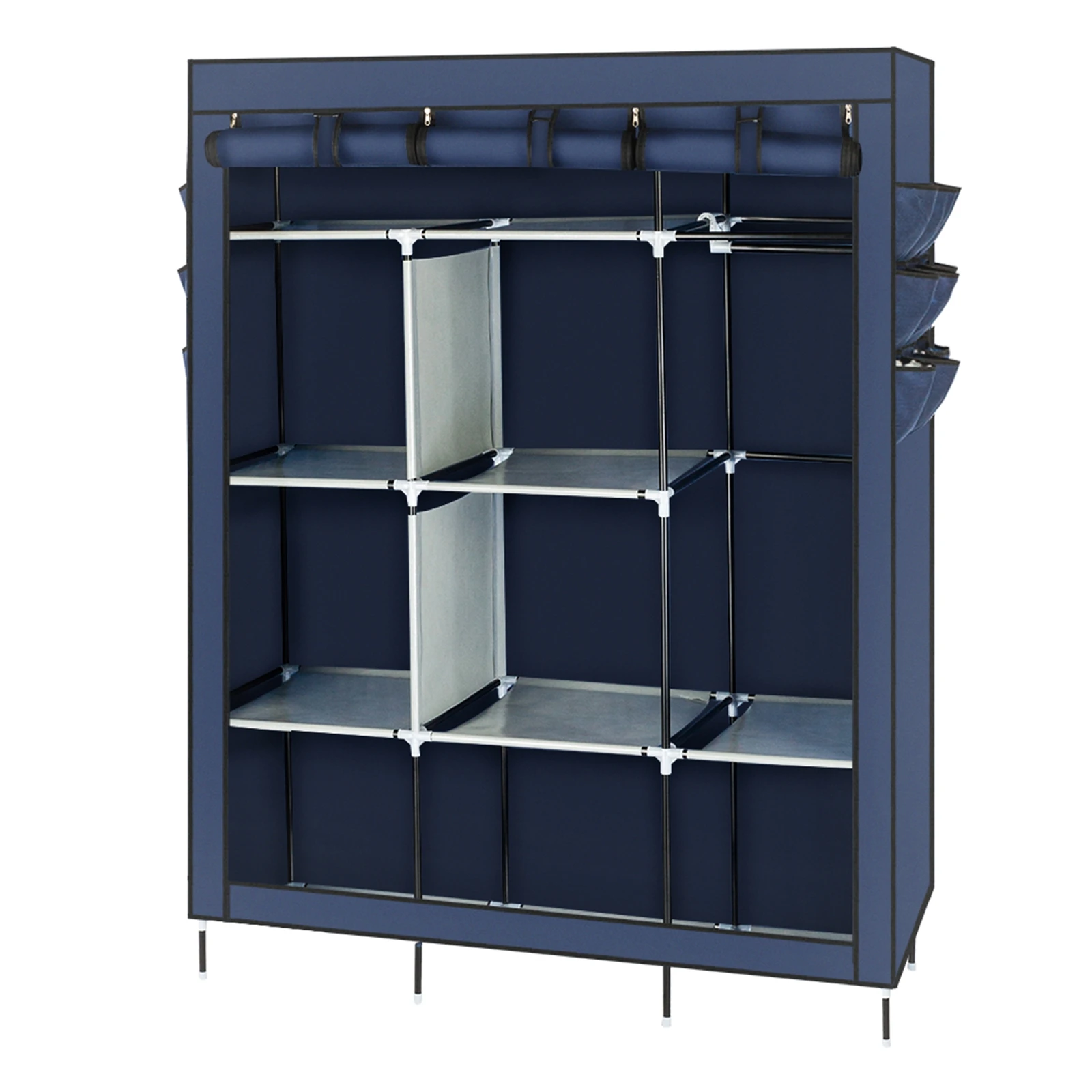 

69" High-leg Non-woven Fabric Assembled Cloth Wardrobe Dark Blue