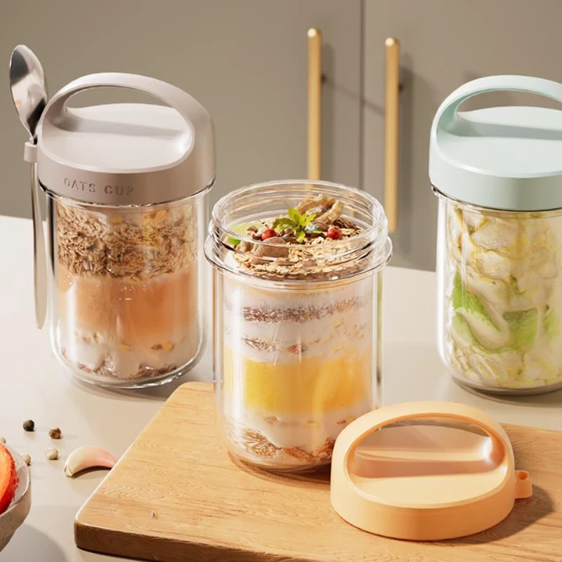 

tipoCC11 SelbstCC11 Grupo430ML Чашки для завтрака Овсяные хлопья Орехи Йогурт Салат Чашка Герметичный стеклянный контейнер для овсян с крышкой Ложка Ящик для хранения продуктов