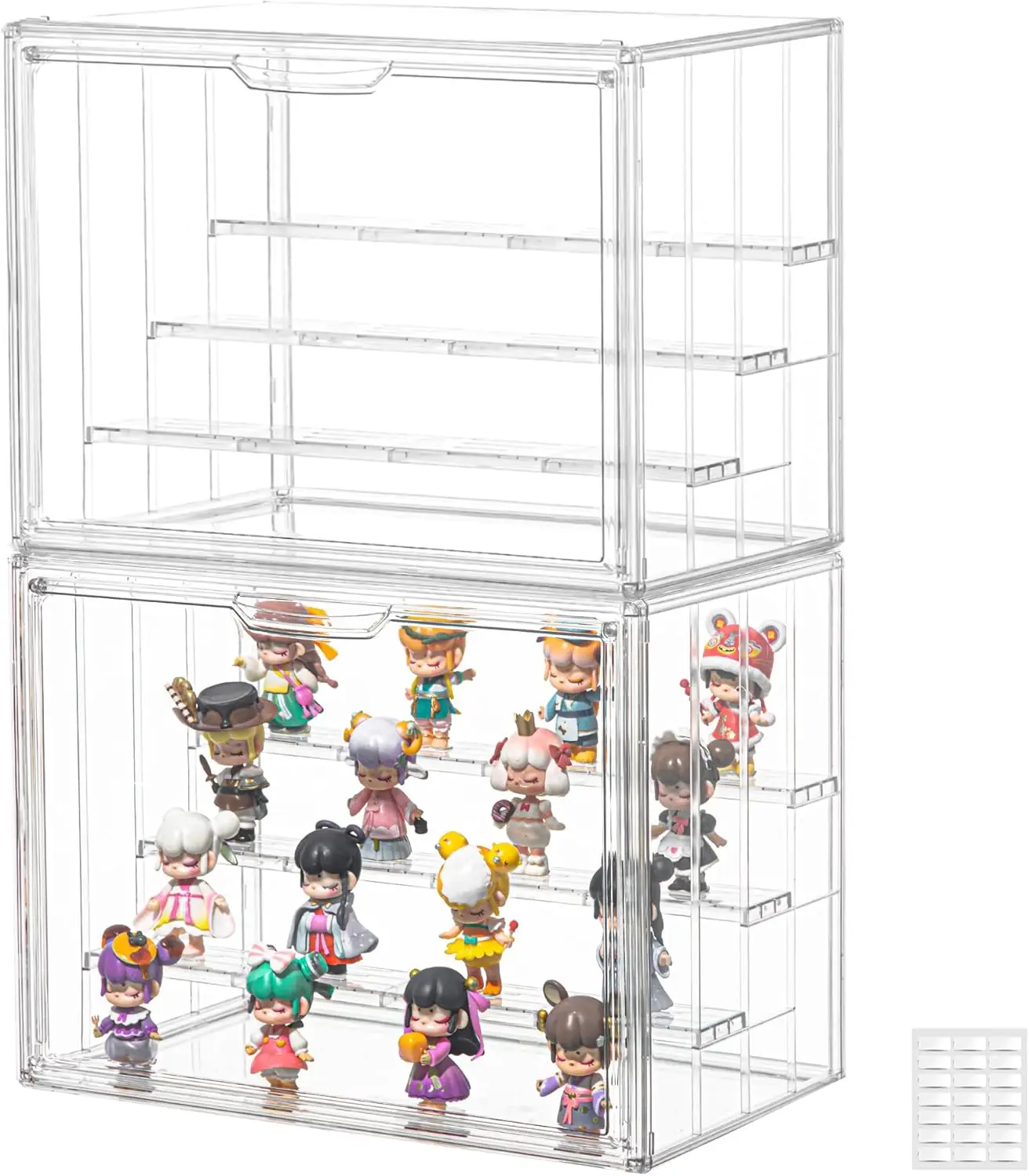 

4-Tier Clear Acrylic Display Case with Magnetic Door, 3 Movable Dividers for Collectibles - Large Size (2-Pack)