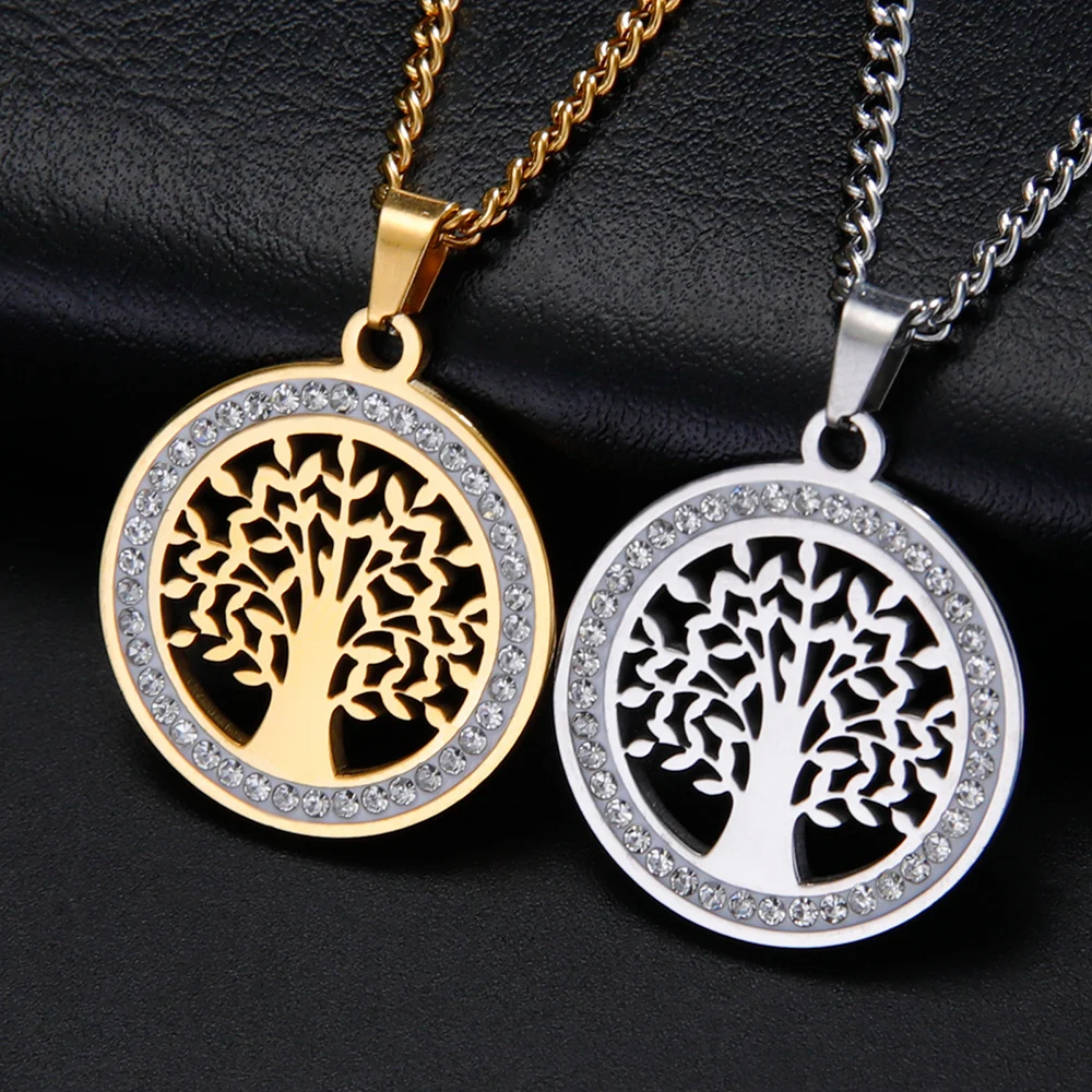 Dawapara Family Tree of Life Necklace for Women Zircon Fashion Pendant Pentagram Hexagram Amulet Stainless Steel Jewelry