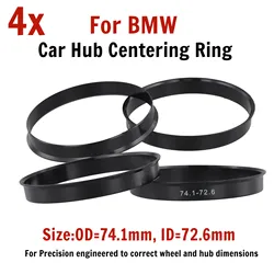 4Pcs Car Hub Center Rings 74.1 X 72.6 Mm Black For BMW 74.1-72.6 To Correct Wheel And Hub Dimensions, Ensuring A Proper Fit.