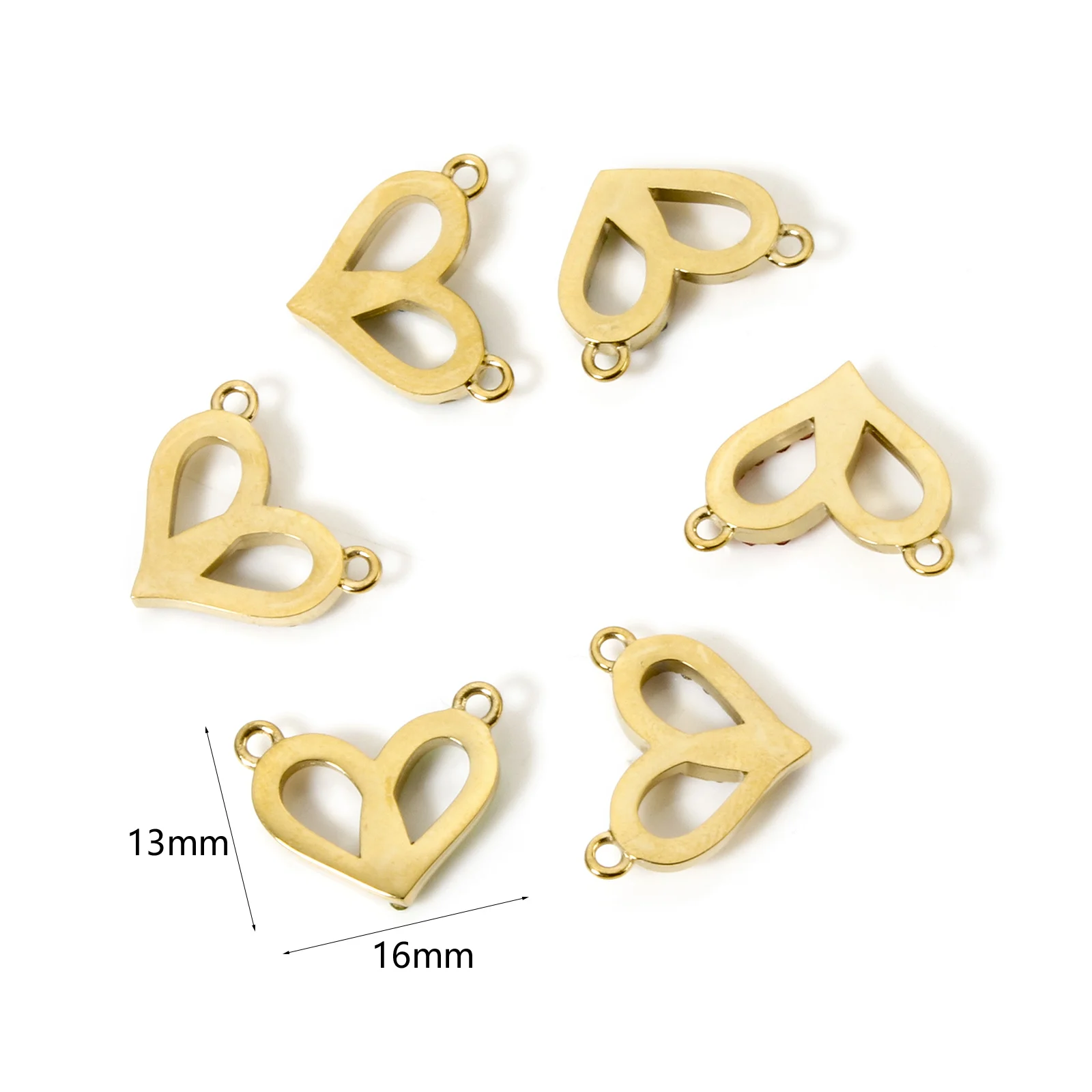 1 pieza de conectores de corazón de acero inoxidable 304 para el Día de San Valentín, colgantes con dijes, chapado en oro Real de 14K, corazón, Zirconia cúbica, fabricación DIY