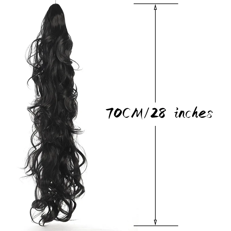 Grab Clip Long Curly Ponytail Synthetic Hair Extension Wig Clip Natural Black Curly Fake Ponytail On Woman's Ponytail