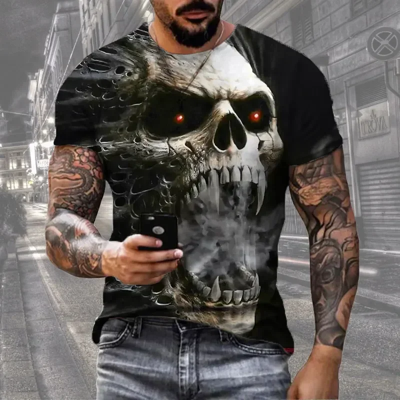 Vintage Skull 3D Print T-Shirts Men\'s Summer Tees O-Neck Hip Hop Tops Horror Hot Sale Casual T Shirt Harajuku Oversized Clothing