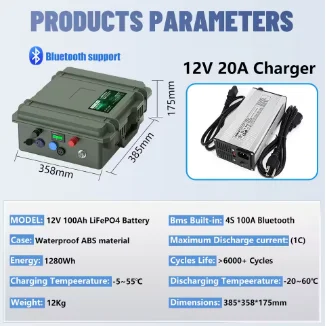 12V LiFePO4 100Ah 200Ah 140Ah 24V Accu Pack Draagbaar USB PD 2560Wh 6000+ Cycli Bluetooth BMS 12.8V Lithium Batterij EU Voorraad